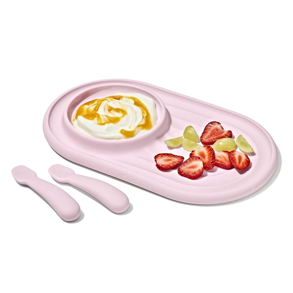 imageOXO Tot Textured Suction Plate ampamp Spoons Set 3Piece DuskBlossom