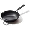 imageOXO Obsidian PreSeasoned Carbon Steel 12quot Wok Pan with Removable Silicone Handle Holder Induction Oven Safe Black
