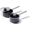 imageOXO Professional 17QT and 23QT Saucepan Pot Set with Lids Hard Anodized Ceramic Nonstick Cookware PFASFree Induction Suitable Stainless Steel Diamond Reinforced Coating Dishwasher Oven Safe Black