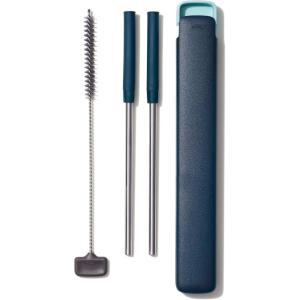 OXO Good Grips 4-Piece Reusable Extendable Straw Set, Blue/Green, 10.5 inches
