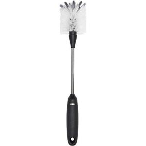 OXO Good Grips Bottle Brush, Dual-Bristle Cleaning for Bottles, Pitchers and Carafes, Flexible Neck Scrub Brush, Safe for Stemware and Delicate Glassware, Dishwasher Safe(Stainless Steel)