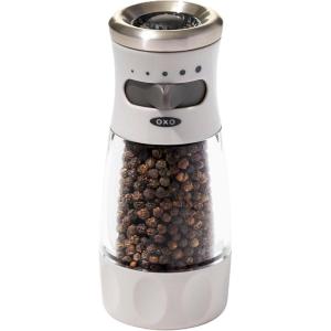 OXO Good Grips Contoured Mess-Free Pepper Grinder, Adjustable Ceramic Grinder with Five Settings, Black Pepper Mill for Home and Kitchen, Spice Tool and Kitchen Gadget(Gray)