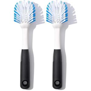 OXO Good Grips Dish Brush, Nylon Bristles with Built-in Scraper, Safe for Non-Stick Cookware, Non-Slip Handle, Dishwasher Safe(2 Pack)
