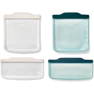 OXO Good Grips Silicone Reusable Bags – 4 Piece Starter Set – Oat/Lagoon(Lunch Set)