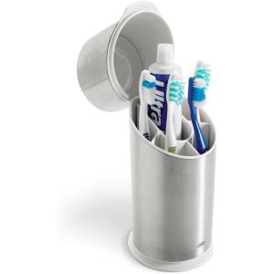 OXO Good Grips Stainless Steel Toothbrush Organizer, Bathroom Organizer and Storage, Toothbrush Holder for Countertop, Sleek Modern Bathroom Accessories(Organizer)