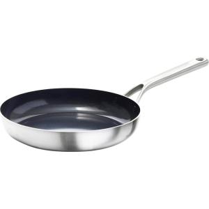 OXO Mira 12” Frying Pan Skillet, Tri-Ply Stainless Steel Non-Toxic PFAS-Free Ceramic Nonstick, Induction Suitable, Multi Clad, Dishwasher & Oven Safe, Metal Utensil Safe, Silver(10″ Nonstick Frying Pan Skillet)