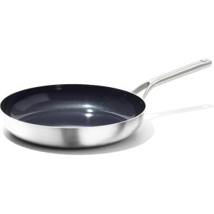 OXO Mira 12” Frying Pan Skillet, Tri-Ply Stainless Steel Non-Toxic PFAS-Free Ceramic Nonstick, Induction Suitable, Multi Clad, Dishwasher & Oven Safe, Metal Utensil Safe, Silver(12″ Nonstick Frying Pan Skillet)