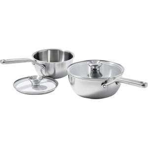 OXO Mira Tri-Ply Stainless Steel, 5QT Stock Pot with Lid, Induction, Multi Clad, Dishwasher and Metal Utensil Safe(1.5QT & 3.57QT Chef’s Pans with Lids)