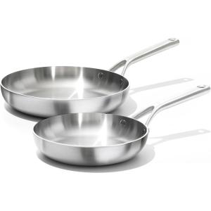 OXO Mira Tri-Ply Stainless Steel, 8″ and 10″ Frying Pan Skillet Set, Induction, Multi Clad, Dishwasher and Metal Utensil Safe,Black(8″ and 10″ Frying Pan Skillet Set)