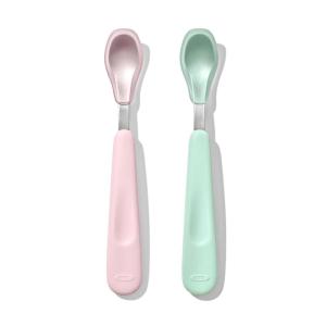 OXO Tot Feeding Spoon Set with Soft Silicone – Opal and Dusk(Opal and Blossom)