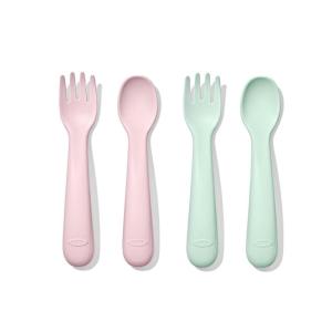 OXO Tot Plastic Fork and Spoon Set – Opal and Blossom(Opal/Blossom)