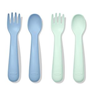 OXO Tot Plastic Fork and Spoon Set – Opal and Blossom(Opal/Dusk)