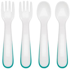 OXO Tot Plastic Fork and Spoon Set – Opal and Blossom(Teal)