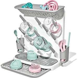 OXO Tot Space-Saving Baby Bottle Drying Rack, Compact Dish Drying Rack with Removable Trays, Countertop Bottle Organizer for Baby Bottles, Nipples, Pacifiers and Lids, BPA Free, Dishwasher Safe(Expandable)