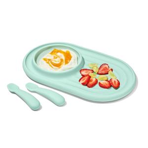OXO Tot Textured Suction Plate & Spoons Set – 3-Piece – Dusk(Opal)