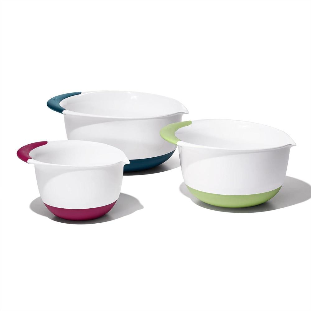 imageOXO Plastic Good Grips 3Piece Mixing Bowl Set with RedGreenBlue HandlesRedGreenBlue